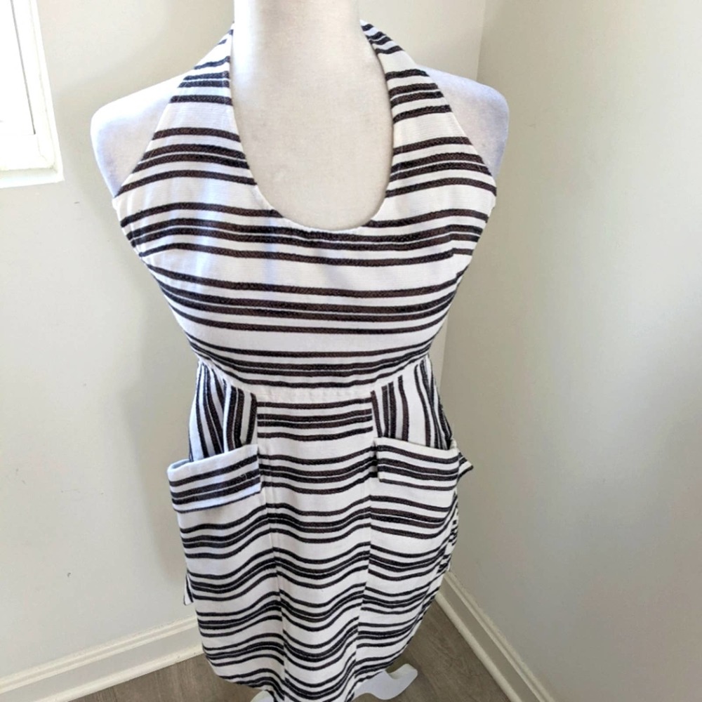A.L.C black white Hudson striped halter pocket mini cotton dress sz 2